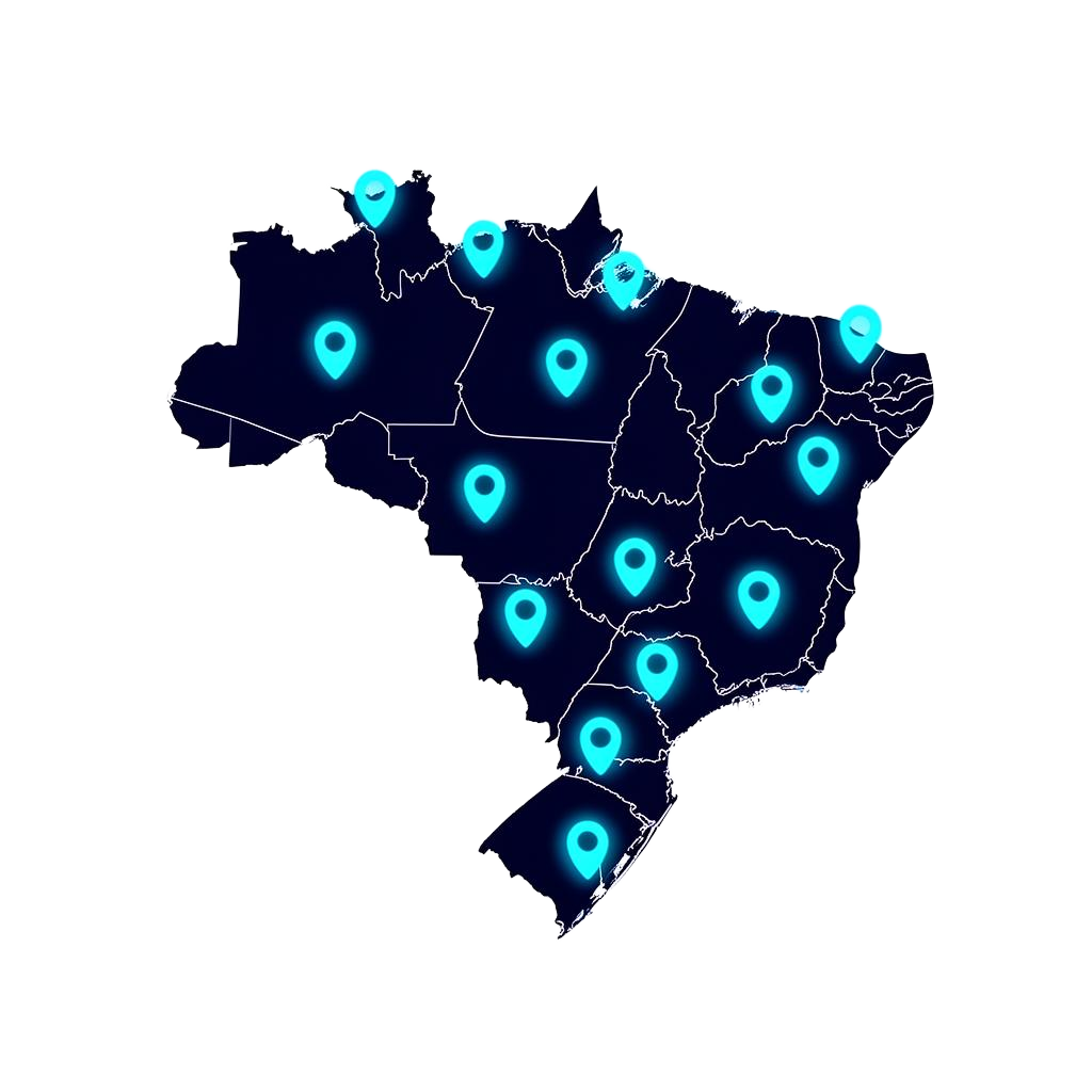 Mapa do Brasil com pontos de atendimento SAFE em cada estado